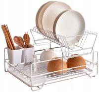 СУШИЛКА ДЛЯ ПОСУДЫ СТОЯЩАЯ БЕЛАЯ ДВУХУРОВНЕВАЯ СУШИЛКА С ЛОТКОМ В