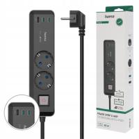 Listwa zasilająca Hama USB 65W Schuco 2 gniazda 2xUSB-C USB-A PD 1,4m