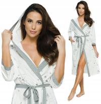 DŁUGI BAWEŁNIANY SZLAFROK DAMSKI KAPTUR PODOMKA