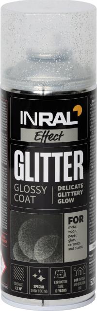 Brokat srebrny na farby lakier w sprayu Glitter szybkoschnący INRAL 400ml