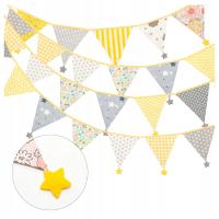 Тканевая гирлянда с флажками 4 м желто-серая-детская комната