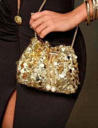 Kopertówka złota torebka worek sakiewka z cekinami cekinowa