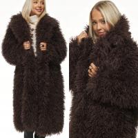 PŁASZCZ DAMSKI ZIMOWY FUTRO ciepły gruby futerko lama brązowy czekoladowy