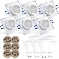 6x Oprawa halogenowa Szklana Kwadratowa + Żarówka GU10 LED 6W 3 BARWY