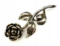 Vintage Duża stara srebrna broszka kwiat róża