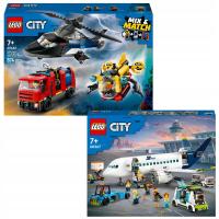 LEGO City 60462 Helikopter, wóz strażacki i łódź 60367 Samolot pasażerski