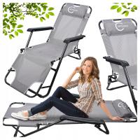 Leżak Ogrodowy 3-Stopniowy Fotel Balkonowy Składany Wygodny Na Plażę Szary