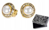Złote Kremowe Klipsy Z Perłą Ecru Szklane Perły Cyrkonie Czeskie Jablonex