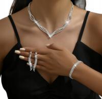 Kolczyki Naszyjnik Bransoletka Komplet Srebrny Zestaw Cyrkonie Ślub B16