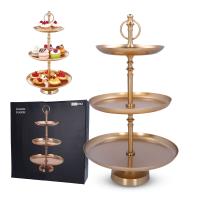 Patera na ciasto owoce piętrowa złota 3 poziomowa 30x50 cm metalowa