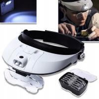 OKULARY POWIĘKSZAJĄCE NA GŁOWIE DO CZYTANIA SZKŁO LUPA JUBILERSKA 6X + 2LED