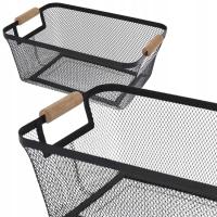 Koszyk metalowy czarny z drewnianą rączką 30xh14 cm Loft na Owoce Kuchenny