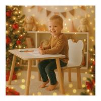 Журнальный столик и стул для детей медведь 50 x 50 x 47 см набор мебели МДФ дерево