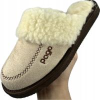 Ciepłe Kapcie Damskie Z Naturalnej Wełny Merino Pantofle Domowe Beż Pago