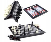 Magnetyczne składane szachy warcaby tryktrak 3w1 szachownica 32x32cm