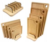 Deski do krojenia drewniane bukowe zestaw 4 szt na stojaku lite drewno