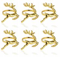 6 x ŚWIĄTECZNA OBRĄCZKA NA SERWETKI ZŁOTA RENIFER DEKORACJA STOŁU