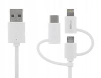 Kabel Deltaco USB-A - USB-C/Micro-USB-B/Lightning - kabel, 1 m, Biały