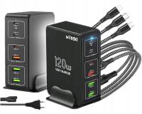 Webski Ładowarka 120W STACJA ŁADOWANIA Tower 3xUSB-C PD 3xUSB Quick Charge + Zestaw kabli USB - USB typ C / microUSB / Lightning Webski