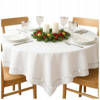 Obrus świąteczny na okrągły stół 150x150 BIAŁY elegancki bożonarodzeniowy