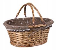 BRĄZOWY KOSZYK WIKLINOWY ZE SKŁADANYMI UCHWYTAMI 35x27x15/30 cm