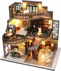 Кукольный домик деревянный светодиодный двухэтажный ретро модель для сборки DIY мебель