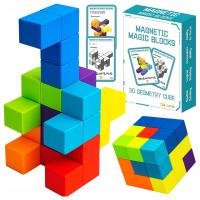 KOSTKA MAGNETYCZNA LOGICZNA UKŁADANKA PUZZLE 3D DLA DZIECI KARTY 108 ZADAŃ