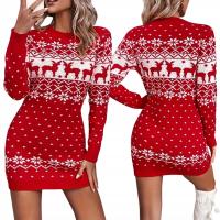 SWETERKOWA SUKIENKA ŚWIĄTECZNA RENIFERY DAMSKA TUNIKA SWETER DŁUGI 38