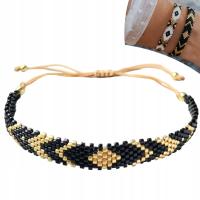 Bransoletka czarna złota koraliki Miyuki delikatna elegancka boho handmade
