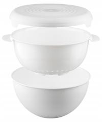 Zestaw Cedzak Durszlak z Miską 3L i Pokrywką Miska Plastikowa Duża Biała