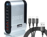 WEBSKI Ładowarka 300W MEGA TOWER DESKTOP GAN3 5xUSB-C PD 3xUSB QC 3.0 + Kabel Webski USB - USB typ C / microUSB / Lightning 1,2 m czarny