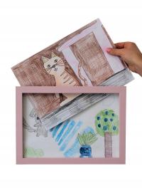 Ramka Na Rysunki Dziecka Z Szybką Różowy Pastelowy Z Pojemnikiem Obrazki