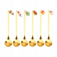 Złote łyżeczki Święta z gumowymi zawieszkami mikołajki zestaw 6 szt prezent