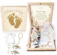 Pamiątka Chrztu Świętego pudełko z różańcem prezent na Chrzest Święty