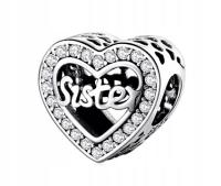 CHARMS ZAWIESZKA SISTER CHARMS UKOCHANA SIOSTRA RODZINA SERCE Srebro 925