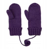 Rękawiczki Jednopalczaste FIOLETOWE Dziergane na Sznurku Ocieplane Zimowe
