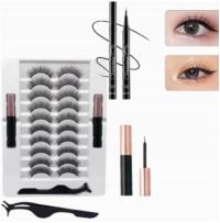 10 SZT. SZTUCZNE RZĘSY MAGNETYCZNE 10+PĘSETA+EYELINER