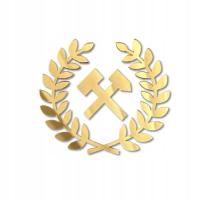 Herb górniczy Kłosy Młotek Żelazko Dekor Plexi złote lustro 8cm