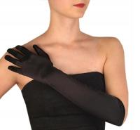 czarne gładkie elastyczna satyna rękawiczki 35 cm
