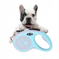 AUTOMATYCZNA NIEBIESKA SMYCZ DLA PSA 5M Z BLOKADĄ SIEDŹ IDŹ DŁUGA