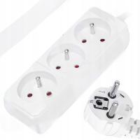 PRZEDŁUŻACZ 3 GNIAZDA 5m UZIEMIENIE LISTWA ZASILAJĄCA MOCNA BIAŁA