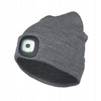 CZAPKA ZIMOWA OCIEPLANA SZARA MĘSKA DAMSKA UNISEX Z LATARKĄ LED