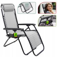 WYGODNY LEŻAK OGRODOWY PLAŻOWY ZERO GRAVITY Z PODSTAWKĄ NA NAPOJE GRATIS