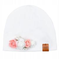 Хлопковая шапка для крещения с цветами белая 0-3 м