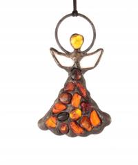 Anioł witraż Tiffany z bursztynem bałtyckim – dekoracja na okno i ścianę