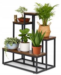 Kwietnik stojący loftowy metalowy czarny 4 półki na kwiaty 51x35x67 cm