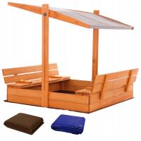 Песочница с козырьком пропитанная деревянная запираемая со скамейками 120