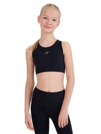 4F Biustonosz,Top Sportowy Dziewczęcy 4FJWSS25USBAF156-20S Głęboka Czerń 16