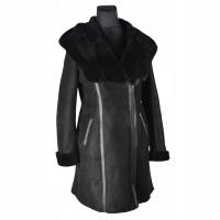 Elegancki płaszczyk kożuszek kożuch naturalny ramoneska kaptur 44 XXL