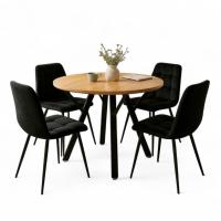 КРУГЛЫЙ ОБЕДЕННЫЙ СТОЛ 100 СМ 4 ЧЕРНЫЕ ВЕЛЮРОВЫЕ СТУЛЬЯ ДЛЯ ГОСТИНОЙ СТОЛОВОЙ